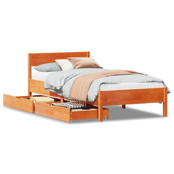 vidaXL Estructura de cama sin colch&oacute;n madera maciza marr&oacute;n 75x190 cm