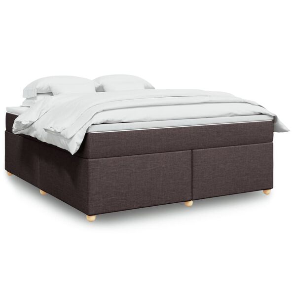 vidaXL Cama box spring con colch&oacute;n tela marr&oacute;n oscuro 180x200 cm