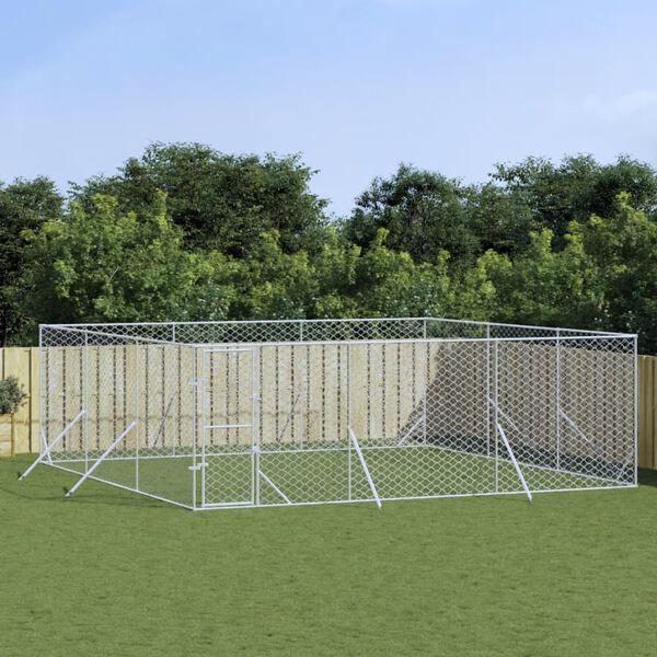 vidaXL Perrera de exterior acero galvanizado plateado 6x6x2 m