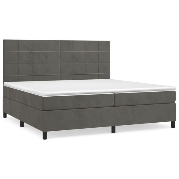 vidaXL Cama box spring con colch&oacute;n terciopelo gris oscuro 200x200 cm