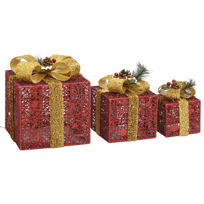 vidaXL Caja regalo decorativa Navidad 3 pzas rojo exterior/interior