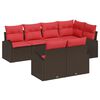 vidaXL Conjunto de sof&aacute; de jard&iacute;n 7 uds. Marr&oacute;n y Rojo rat&aacute;n sint&eacute;tico