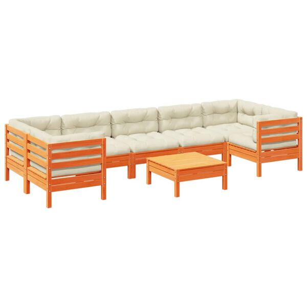 vidaXL Set de sofás jardín 8 pzas con cojines madera pino marrón cera