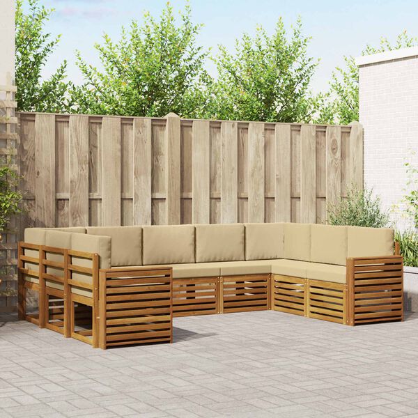 vidaXL Juegos de sof&aacute;s 9 pcs Natural y Beige Madera de Acacia S&oacute;lida