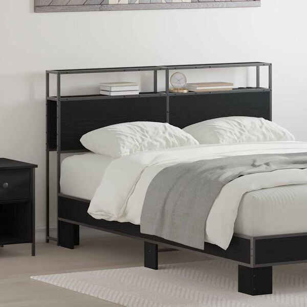 vidaXL Cabecera de almacenamiento con estante Roble negro 135 cm
