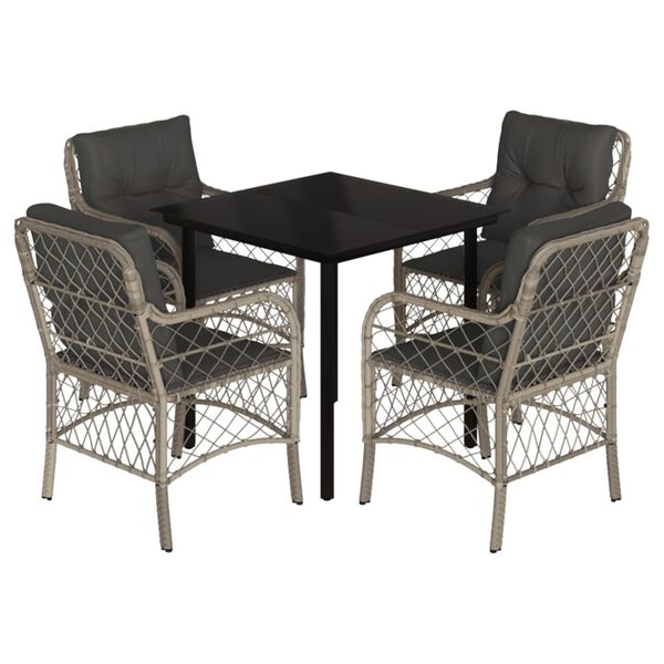 vidaXL Set comedor de jard&iacute;n 5 pzas cojines rat&aacute;n sint&eacute;tico gris claro
