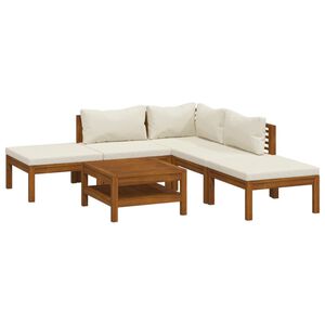 vidaXL Muebles de jard&iacute;n 6 pzas cojines crema madera maciza de acacia