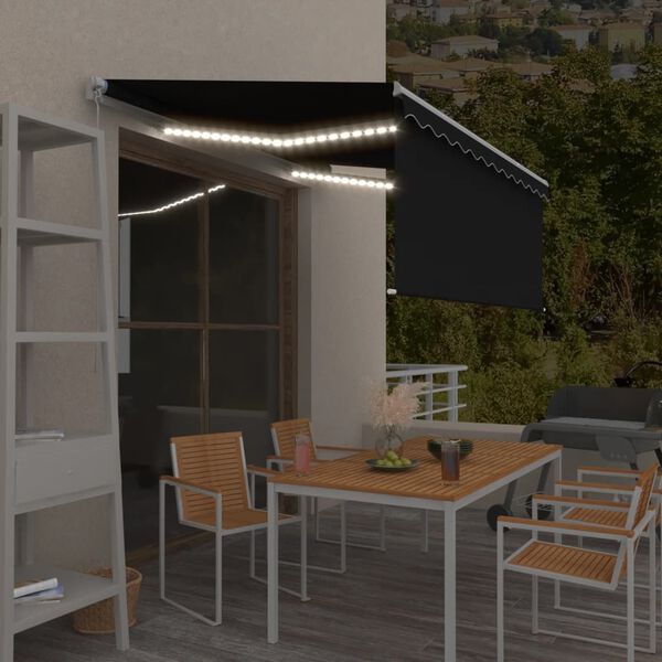 vidaXL Toldo retráctil manual con persiana y luz LED antracita 3x2,5 m