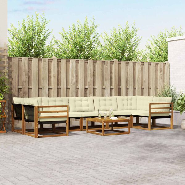 vidaXL Conjunto de sof&aacute;s de exterior con coj&iacute;n 8 pcs Natural y Crema