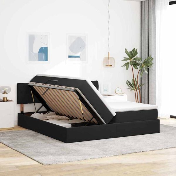 vidaXL Cama con almacenamiento con colch&oacute;n Negro 90 x 200 cm