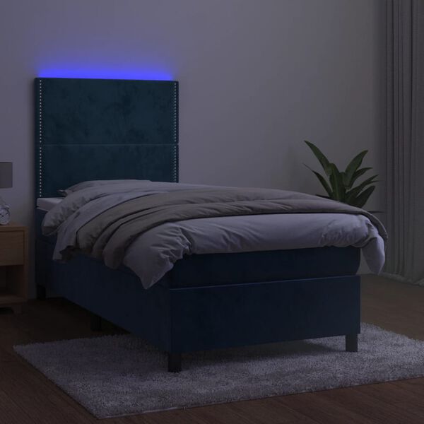 vidaXL Cama box spring colch&oacute;n y LED terciopelo azul oscuro 80x200 cm