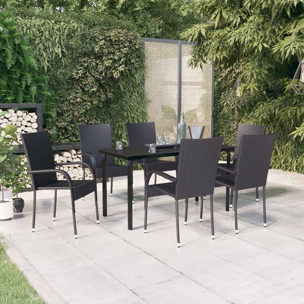 vidaXL Juego de comedor de jardín 7 piezas negro