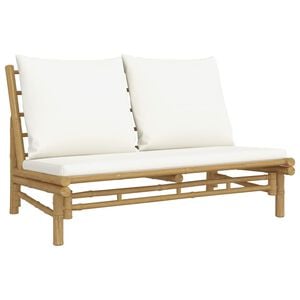 vidaXL Banco de jard&iacute;n de bamb&uacute; con cojines blanco crema