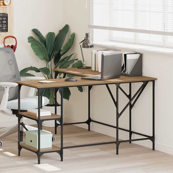 vidaXL Escritorio Roble artesanal 139 x 139 x 75 cm