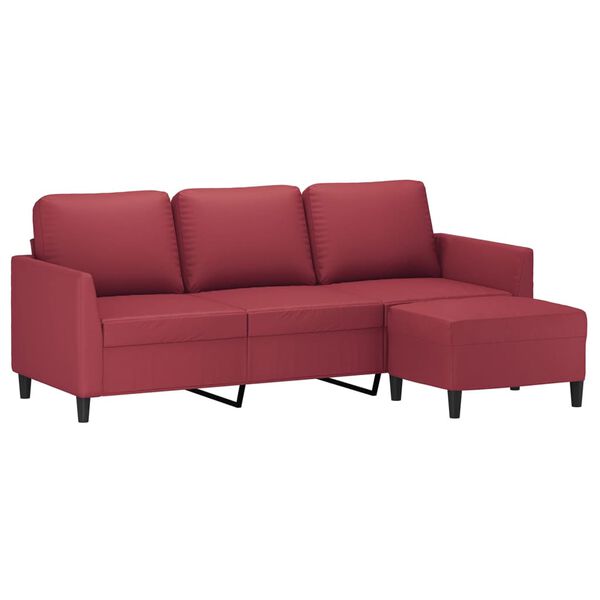 vidaXL Sofá de 3 plazas con taburete cuero sintético rojo tinto 180 cm
