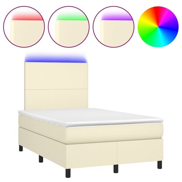 vidaXL Cama box spring colch&oacute;n y LED cuero sint&eacute;tico crema 120x200 cm