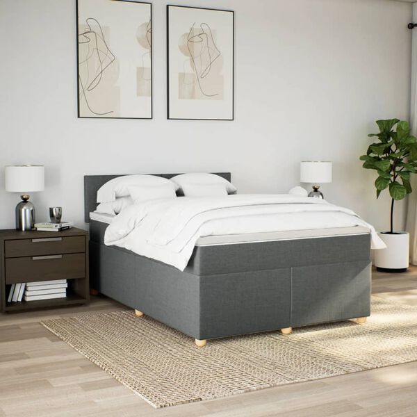 vidaXL Cama box spring con colch&oacute;n tela gris oscuro 140x190 cm