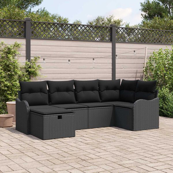 vidaXL Conjunto de sofá de jardín con cojín 6 pcs Negro Poliratán