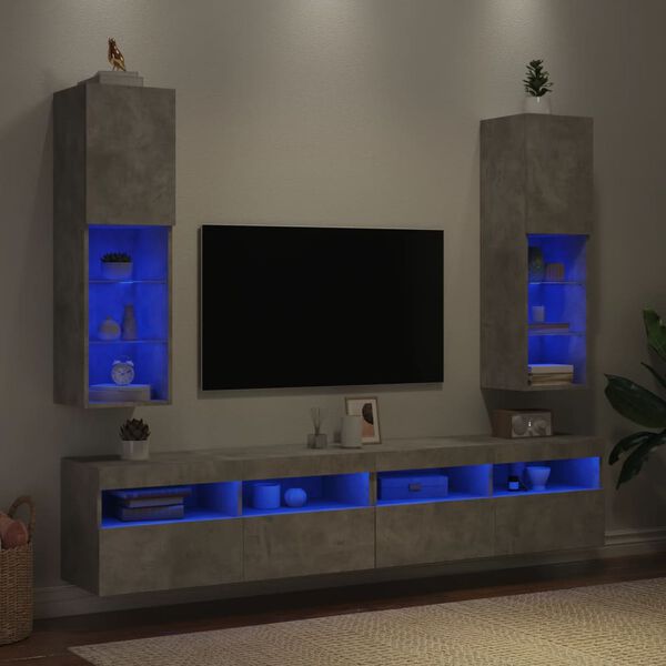vidaXL Muebles de TV con luces LED 2 uds gris hormig&oacute;n 30,5x30x102 cm