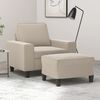 vidaXL Sill&oacute;n con taburete tela de microfibra crema 60 cm