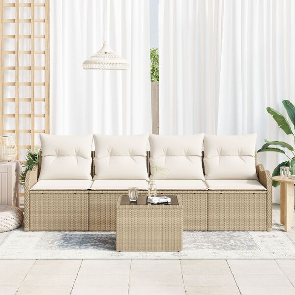 vidaXL Conjunto de sof&aacute; de jard&iacute;n con coj&iacute;n Manual 5 pcs Beige y Crema