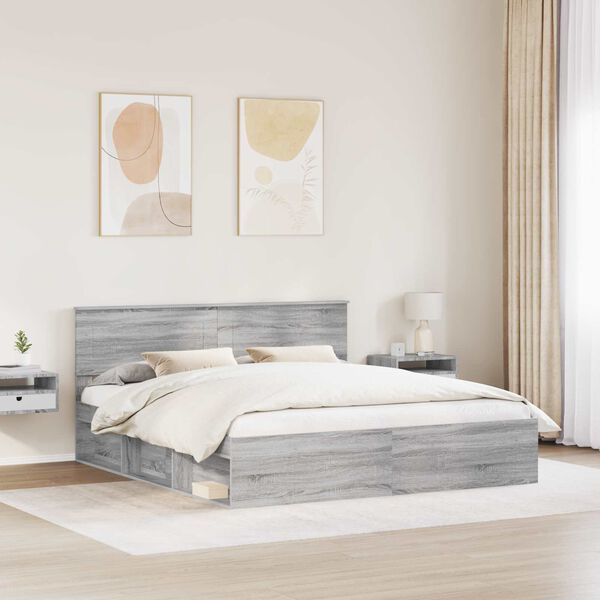 vidaXL Estructura de cama con cabecera Gris Sonoma 200 x 200 cm