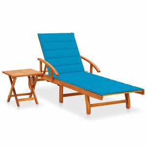 vidaXL Tumbona de jard&iacute;n con mesa y coj&iacute;n madera maciza de acacia
