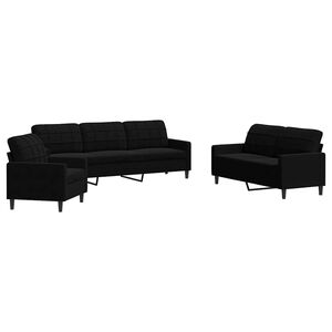 vidaXL Juego de sof&aacute;s con cojines 3 piezas terciopelo negro