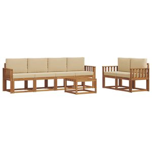 vidaXL Conjunto de sof&aacute;s de exterior con coj&iacute;n 7 pcs Natural y Beige