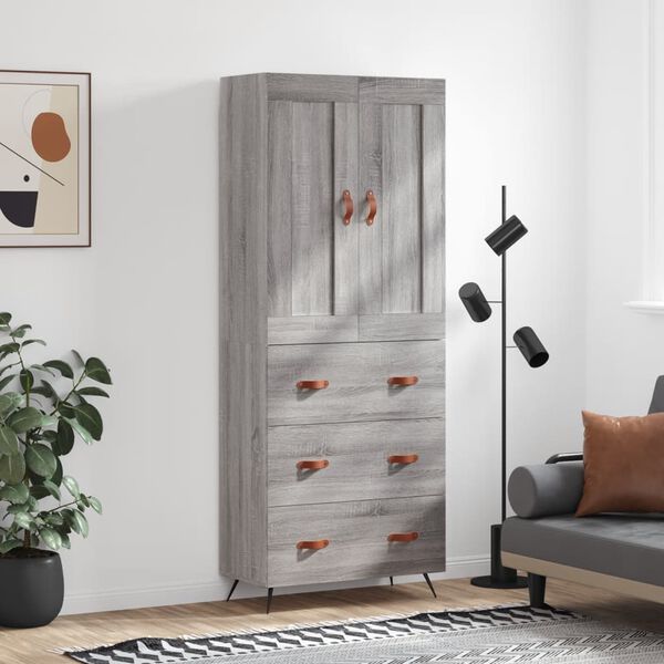 vidaXL Aparador alto madera contrachapada gris sonoma 69,5x34x180 cm