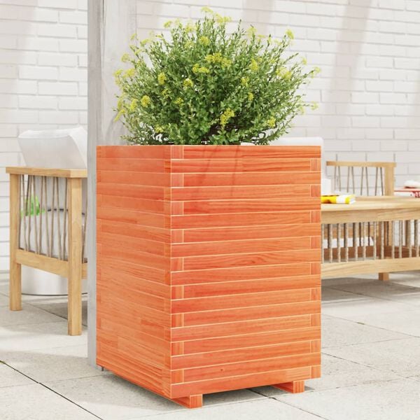 vidaXL Jardinera madera maciza de pino marr&oacute;n cera 50x50x72 cm