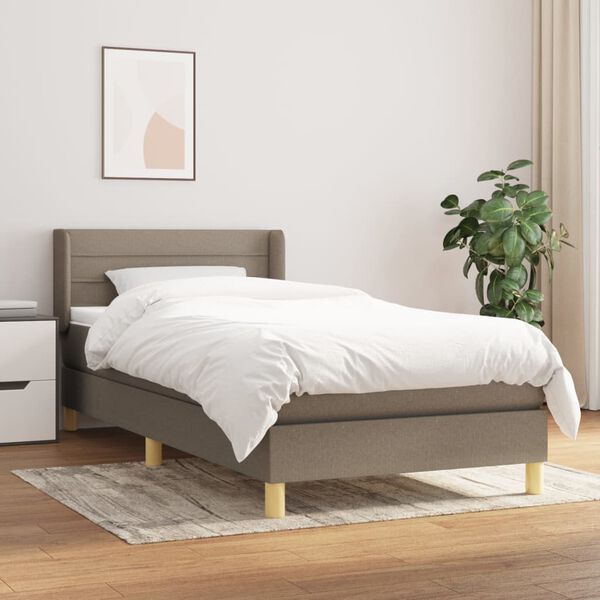 vidaXL Cama box spring con colch&oacute;n tela gris taupe 90x200 cm