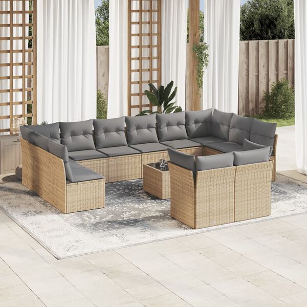 vidaXL Set sof&aacute;s de jard&iacute;n con cojines 13 pzas rat&aacute;n sint&eacute;tico beige