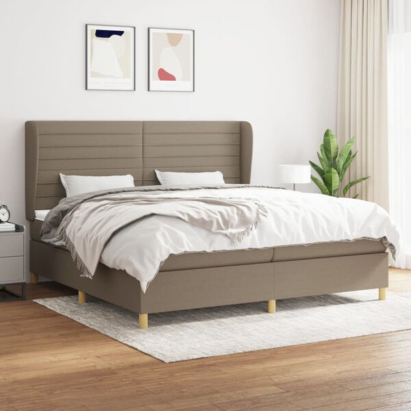 vidaXL Cama box spring con colch&oacute;n tela gris taupe 200x200 cm