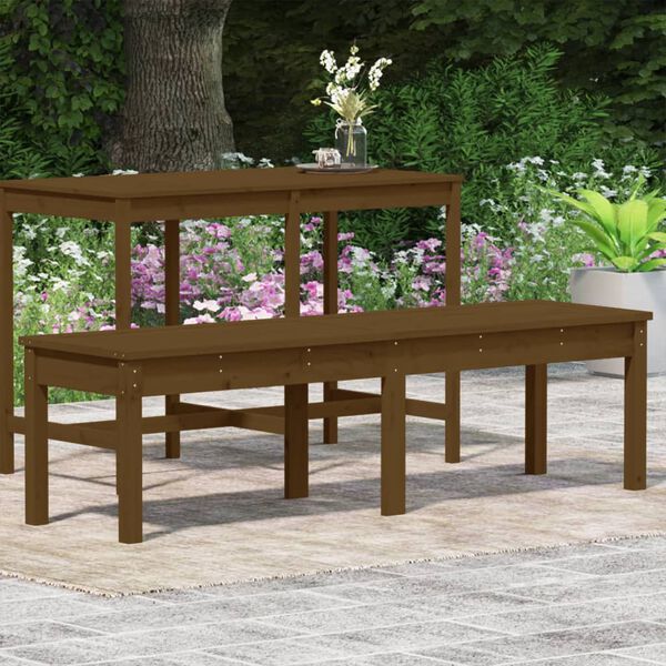 vidaXL Banco jardín 2 plazas madera maciza pino marrón 159,5x44x45 cm