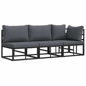 vidaXL Muebles de Exterior con cojín con almohada Negro Aluminio