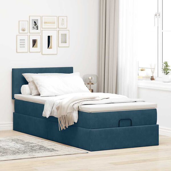 vidaXL Estructura cama otomana colch&oacute;n terciopelo azul oscuro