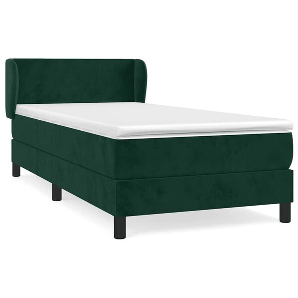 vidaXL Cama box spring con colch&oacute;n terciopelo verde oscuro 90x190 cm