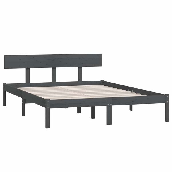 vidaXL Estructura de cama sin colch&oacute;n madera maciza gris 140x200 cm