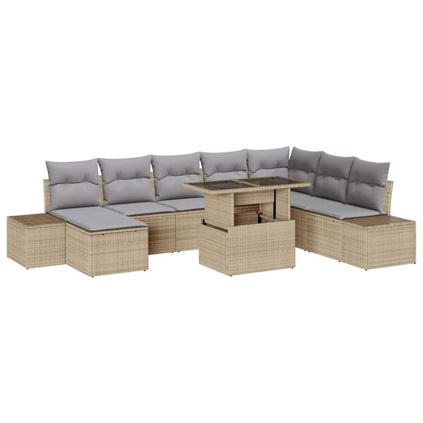 vidaXL Conjunto de sof&aacute; de jard&iacute;n con coj&iacute;n 9 pcs Beige y Gris Claro