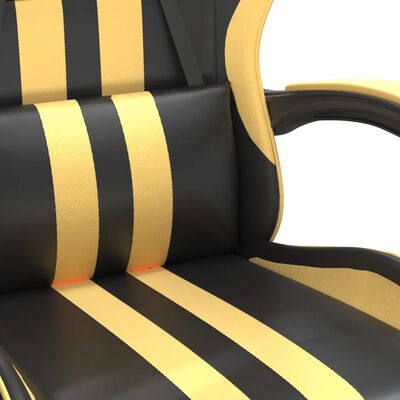 vidaXL Silla gaming giratoria reposapiés cuero sintético negro dorado