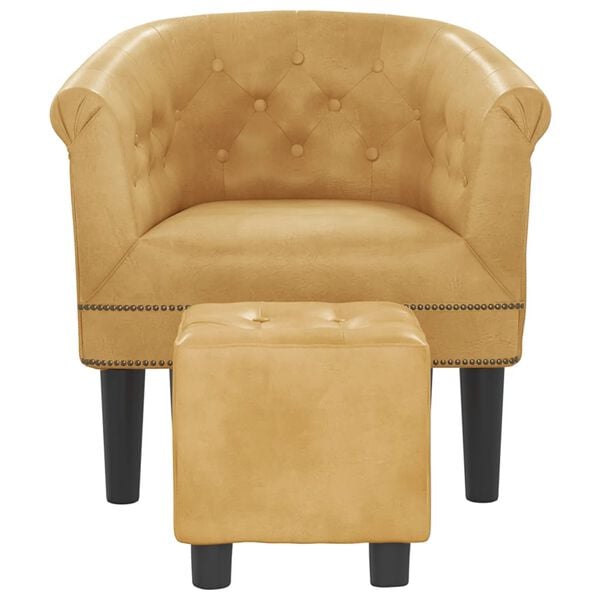 vidaXL Sill&oacute;n con taburete cuero sint&eacute;tico dorado