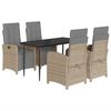 vidaXL Set comedor de jard&iacute;n 5 pzas con cojines rat&aacute;n sint&eacute;tico beige