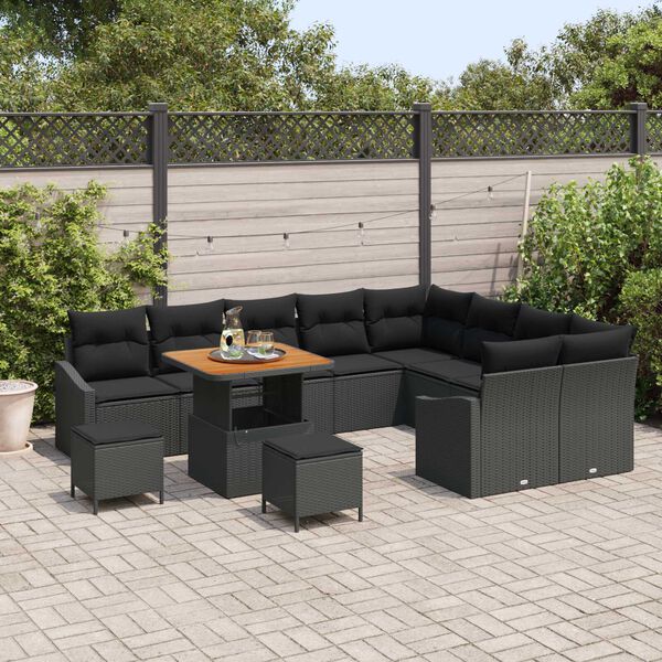 vidaXL Conjunto de sof&aacute;s de jard&iacute;n 12 pcs Negro rat&aacute;n sint&eacute;tico
