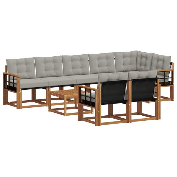 vidaXL Conjunto de sof&aacute;s de exterior 9 pcs Gris Natural y Claro