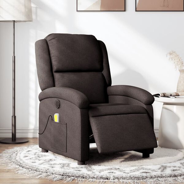 vidaXL Sill&oacute;n reclinable de masaje el&eacute;ctrico tela marr&oacute;n oscuro
