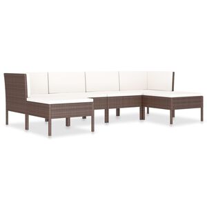vidaXL Set muebles de jard&iacute;n 6 piezas y cojines rat&aacute;n sint&eacute;tico marr&oacute;n