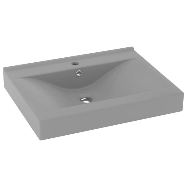 vidaXL Lavabo de lujo con grifo cer&aacute;mica 60x46 cm gris claro