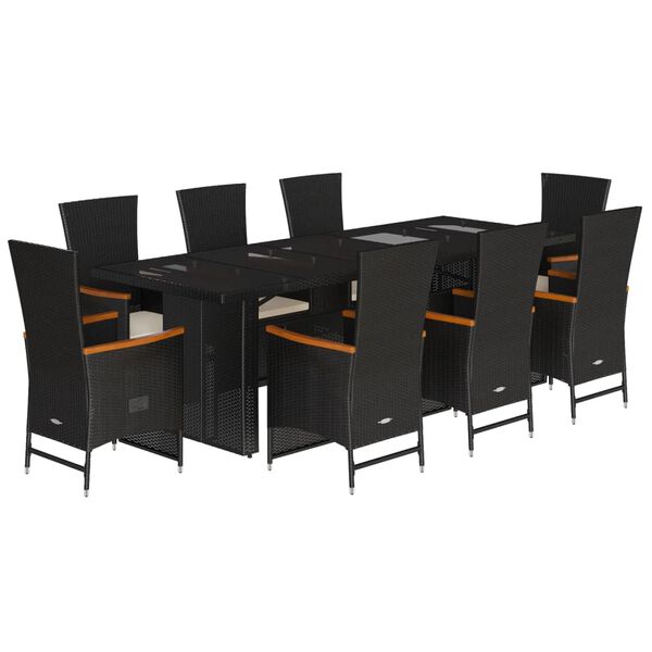 vidaXL Set de comedor de jard&iacute;n 9 pzas y cojines rat&aacute;n sint&eacute;tico negro
