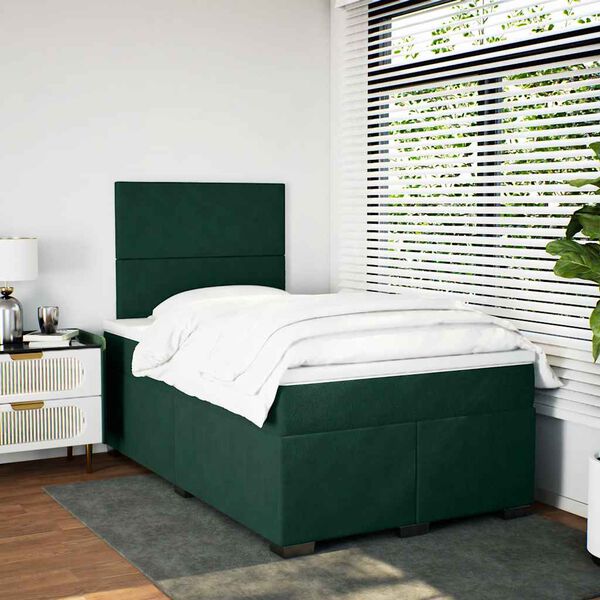 vidaXL Cama box spring con colch&oacute;n terciopelo verde oscuro 120x190 cm